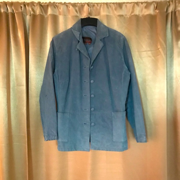 Women’s Light Blue Suede Button Front Jacket - Picture 1 of 3